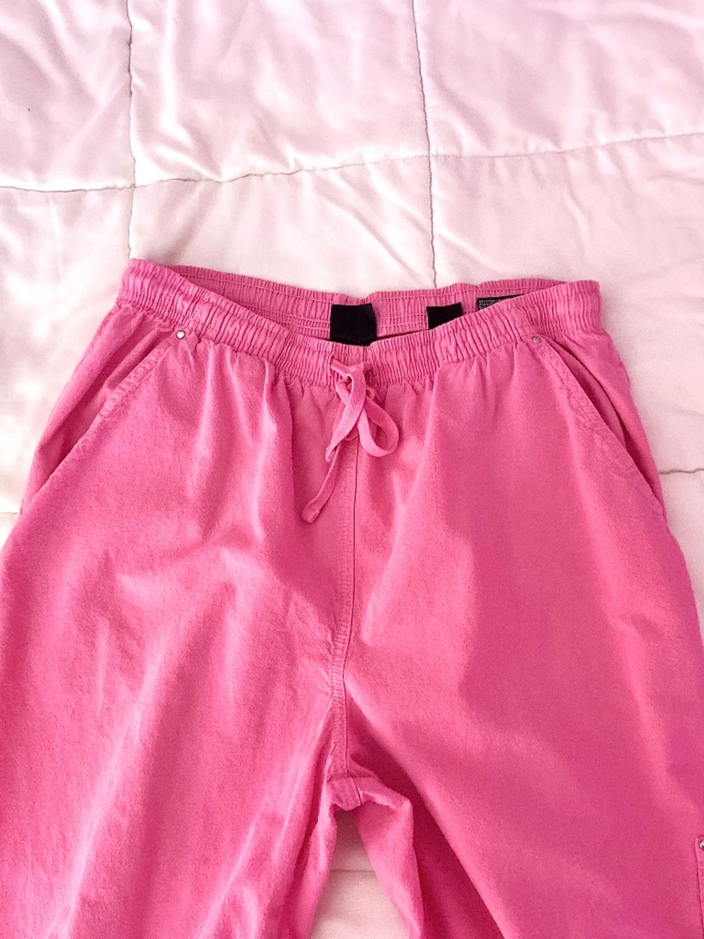 Vintage Pink Cargo Pants Wide Leg Oversize Capris Elastic Waist Women’s Medium
